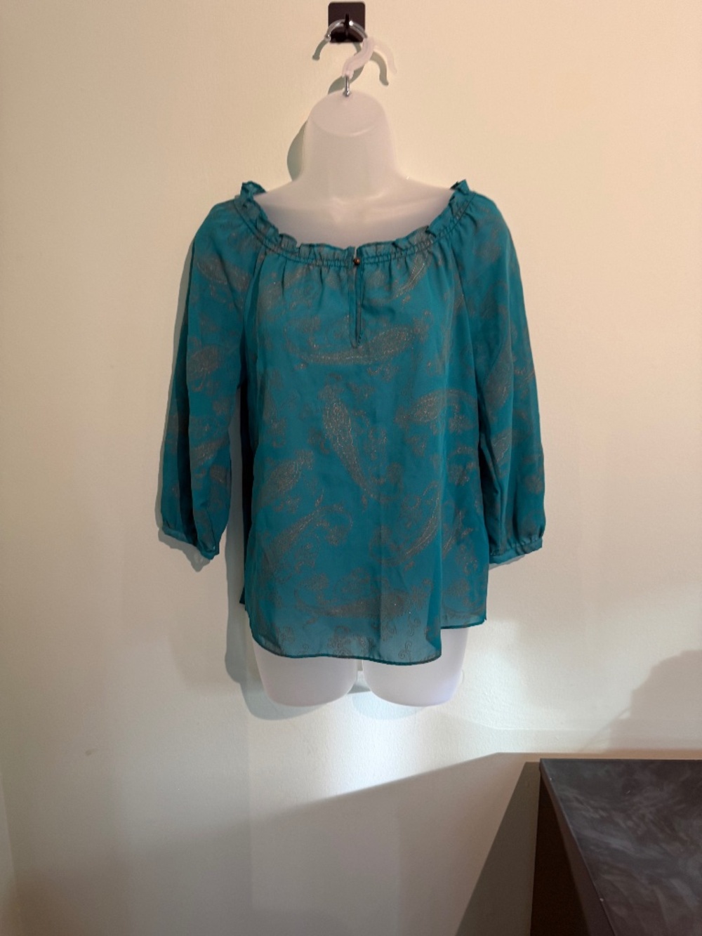 Champs Like New Teal dark blue Paisley women's blouse size small to medium